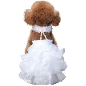 NEW Dog Wedding Dress Bride Outfit Pearl Necklace Small